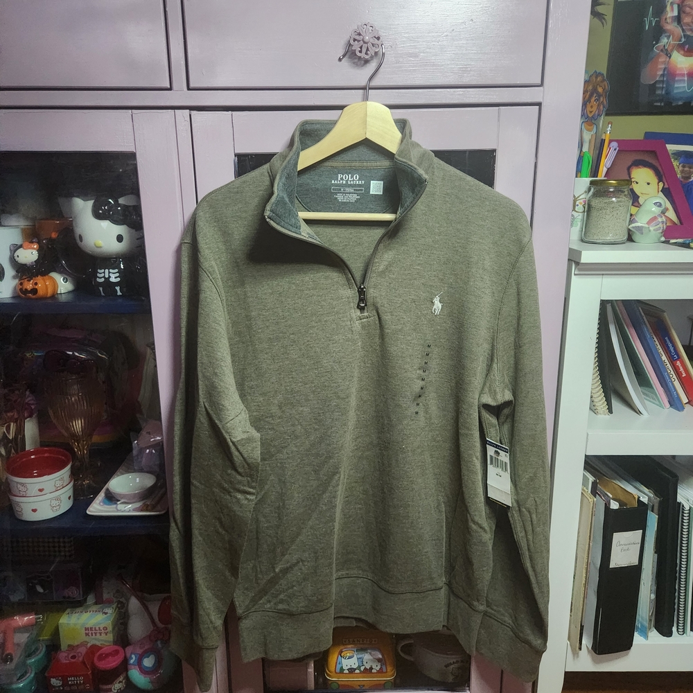 Ralph Lauren Khaki Quarter-Zip Sweater